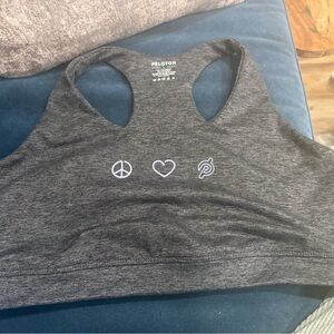 Peloton Dark Gray Racerback Sports Bra with Peace Heart Logo